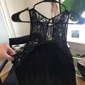 Free people black velvet dress with lace halter top